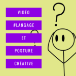 Petit bonhomme en quelques traits de crayon et deux points d'interrogation les mots Videos - langage et posture créative